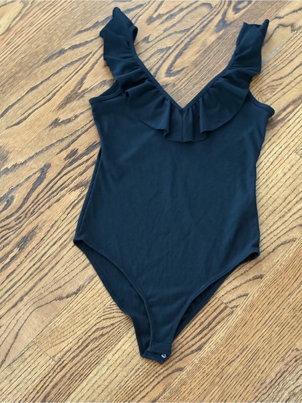 Socialite Black Ruffle Ribbed Bodysuit - Picture 2 of 5